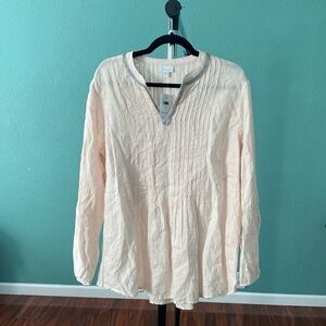 J.Jill Love Linen Blouse S -L Beige Beaded Embellished Pleated Tunic Top (O-4)